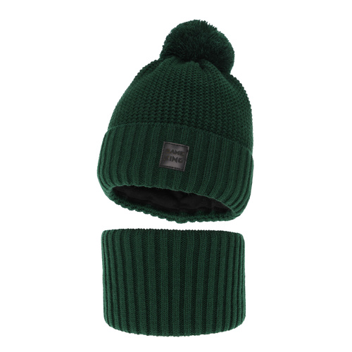 Ensemble d'hiver garçon: bonnet et snood, vert, avec pompon, Conan
