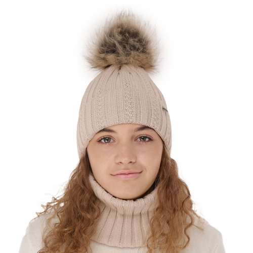 Ensemble d'hiver fille: bonnet et snood, blanc, avec pompon, Wirginia