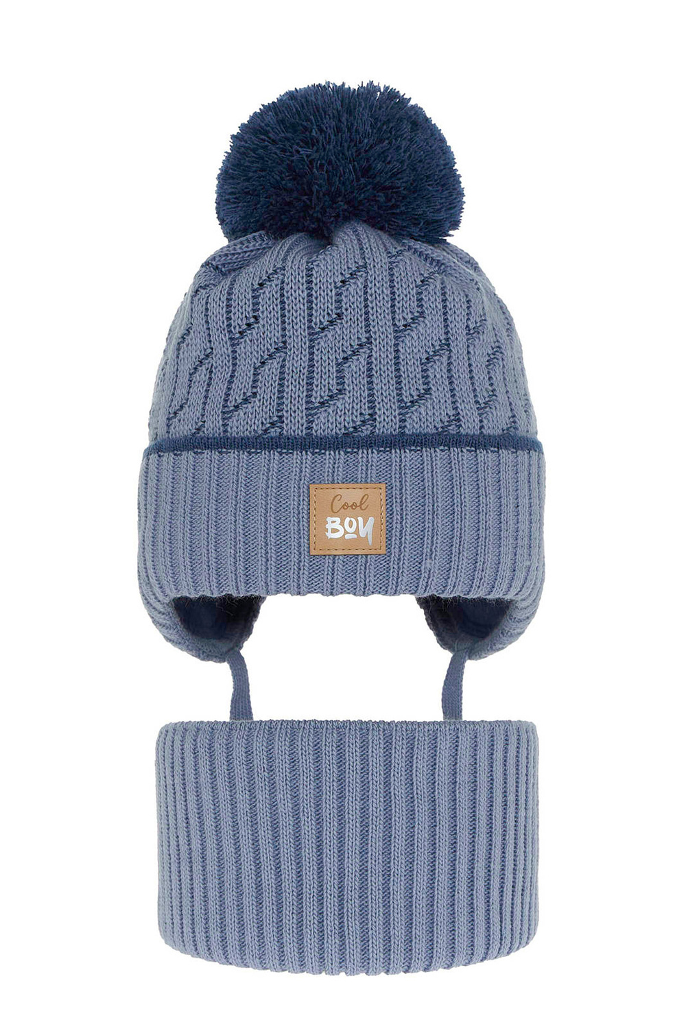 Ensemble d'hiver garçon: bonnet et snood, bleu, avec pompon, Pikolo