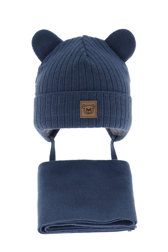 Ensemble d'hiver garçon: bonnet et écharpe, bleu, avec liens, Anthony