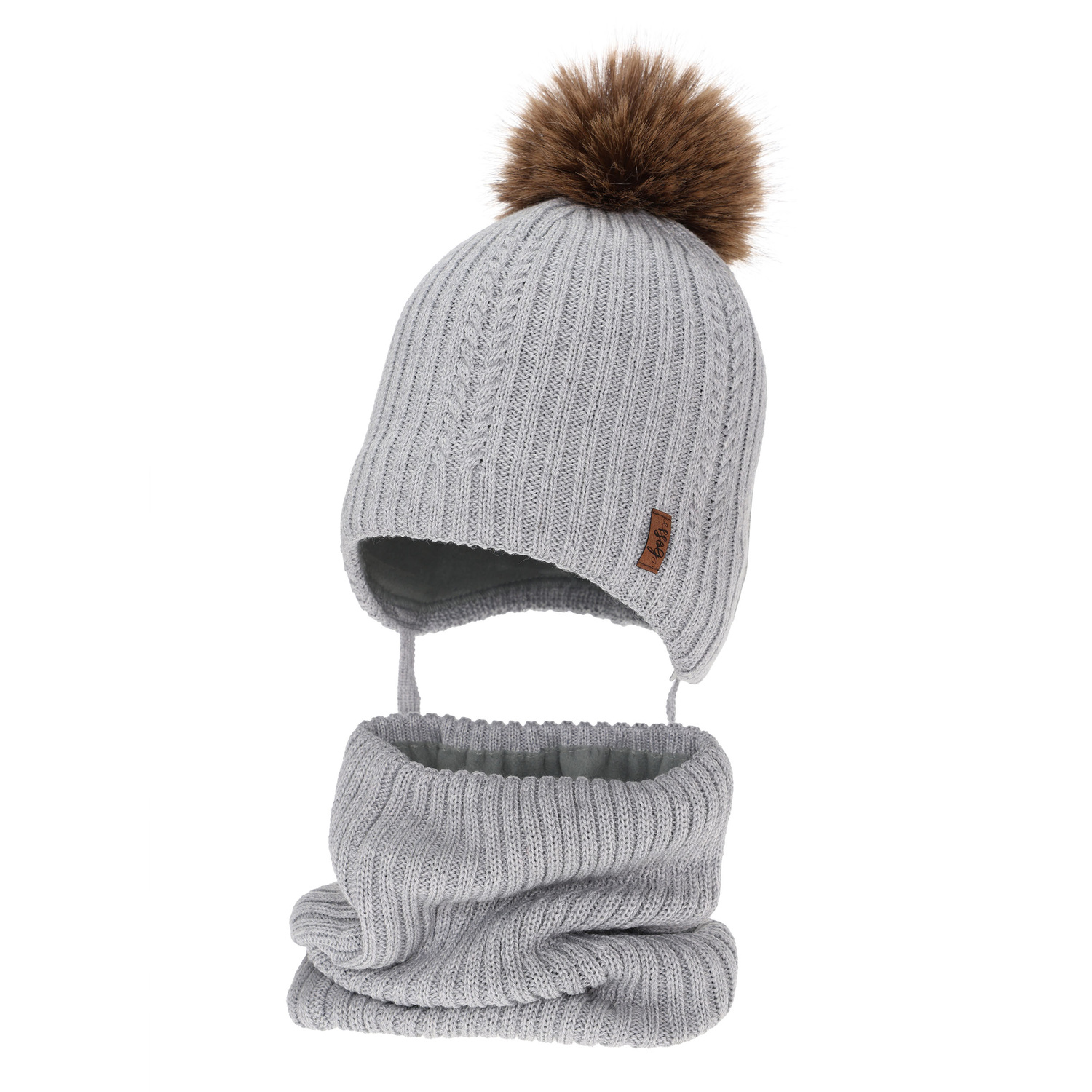 Ensemble d'hiver garçon: bonnet et snood, gris, avec laine mérinos, avec liens, Zongo