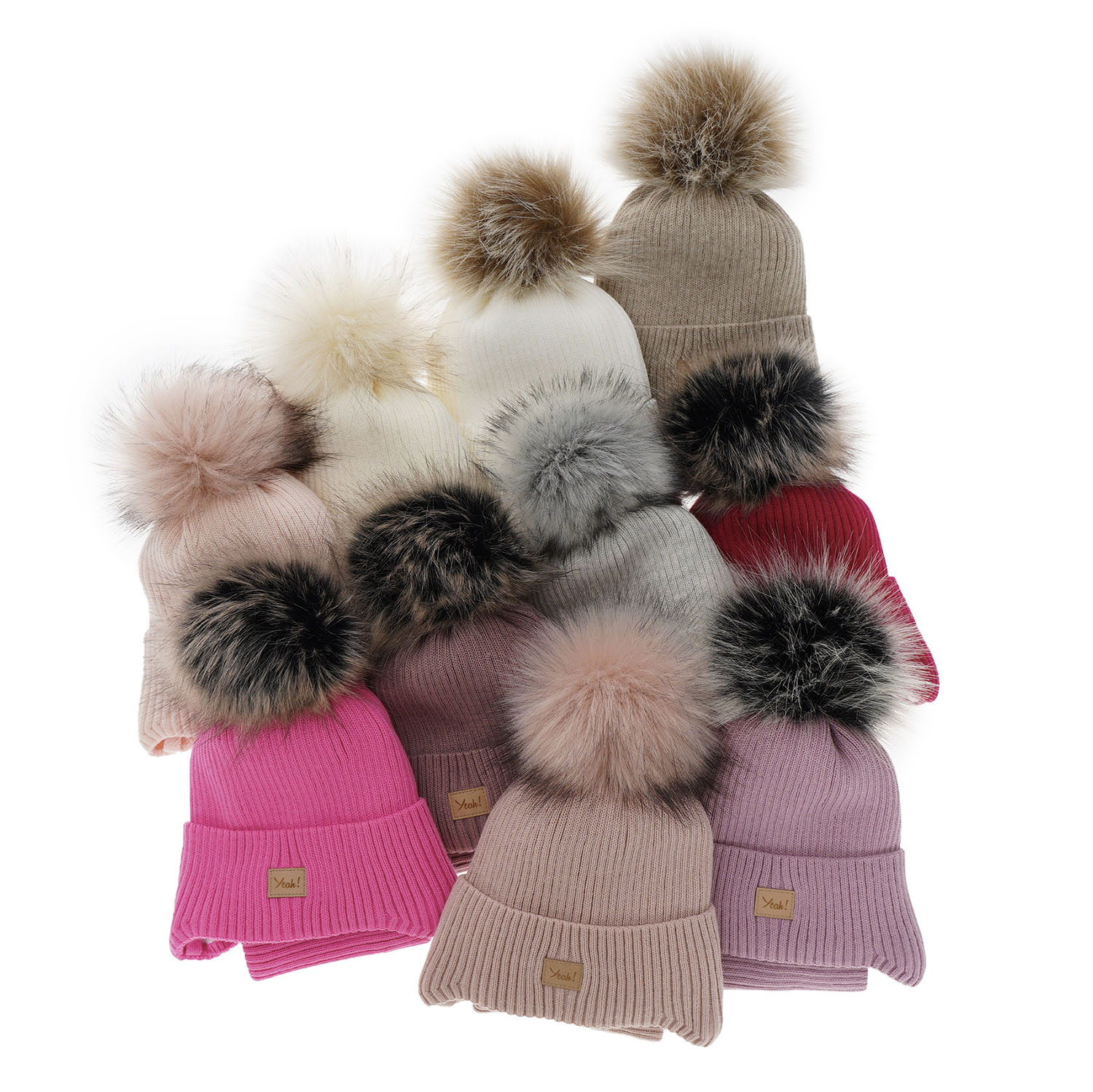 Meisjes winter set muts en buissjaal, paars, met garen pompon, met bindkoorden, Dilajla