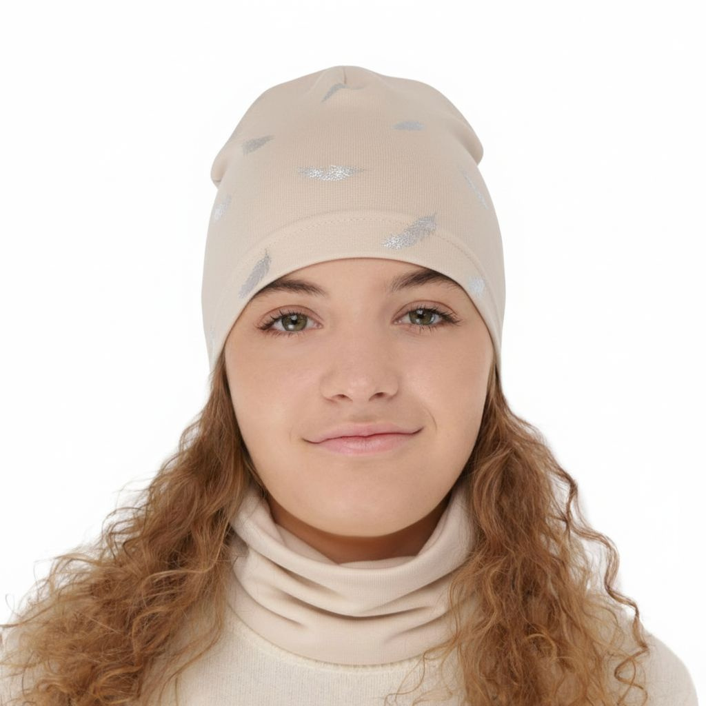 Ensemble automne/printemps fille: bonnet et snood, beige, en coton, Florena