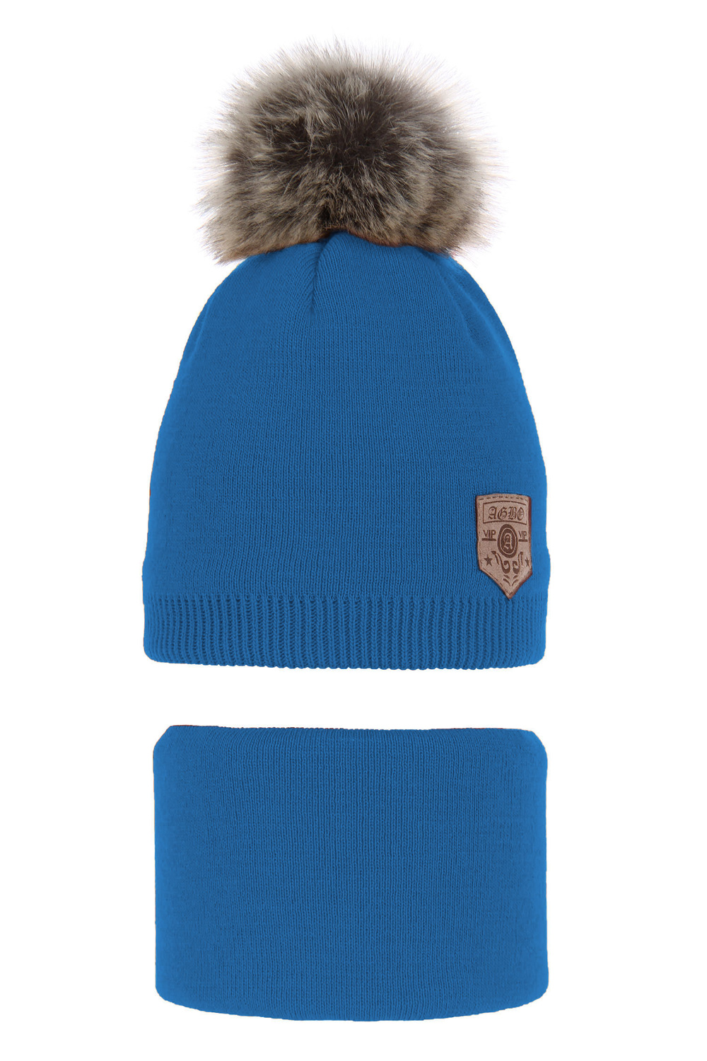 Jongens winter set, blauw, met garen pompon, Apolin