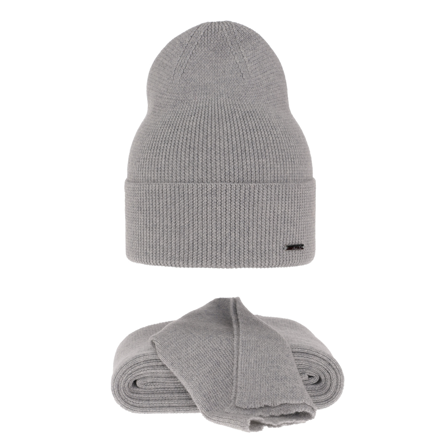 Ensemble d'hiver femme: bonnet et écharpe, gris, avec laine mérinos, Melpomena