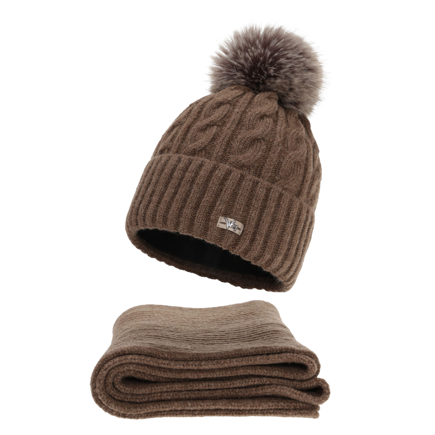 Dames winter set (muts en sjaal), bruin, Lunetta