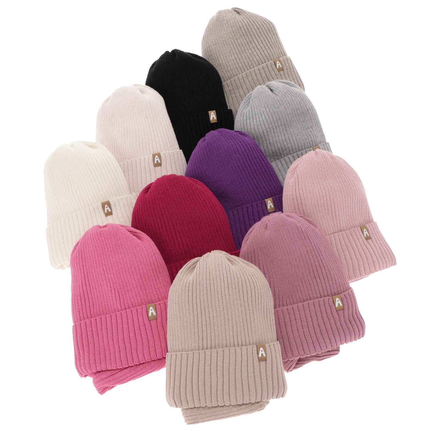 Ensemble d'hiver fille: bonnet et snood, amarantowy, avec laine mérinos, doublé de polaire, Peggy