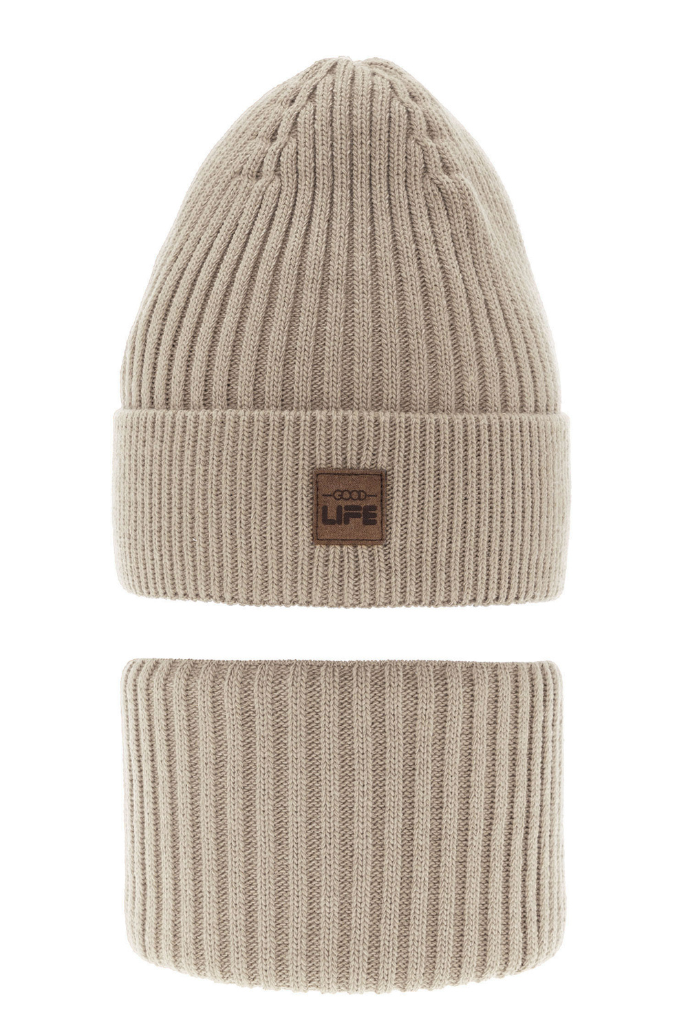 Ensemble d'hiver garçon: bonnet et snood, beige, Basilio