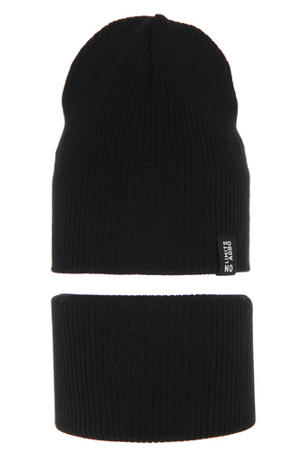 Jongens herfst/lente set (muts en buissjaal), met katoen, zwart, Tunis