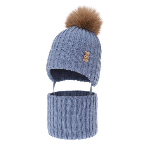 Ensemble d'hiver garçon: bonnet et snood, bleu, avec pompon, Bagil