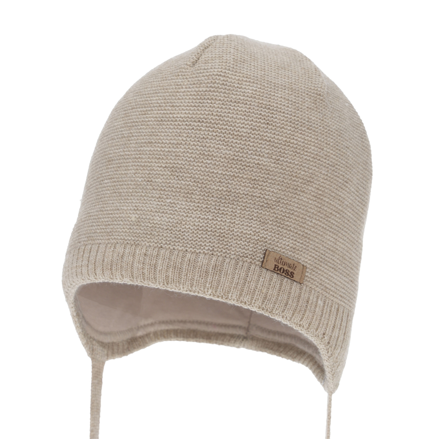 Jongens herfst/lente muts, beige, met bindkoorden, Valdis