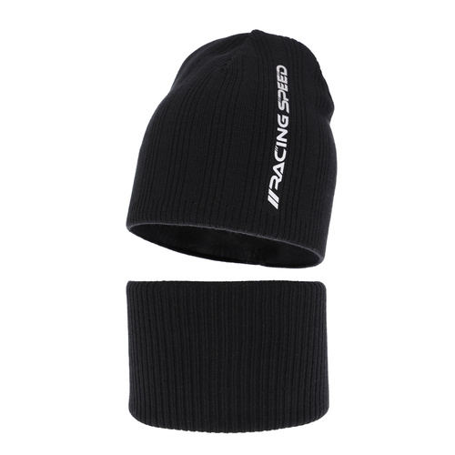 Ensemble automne/printemps garçon: bonnet et snood, met katoen, noir, Kolorado