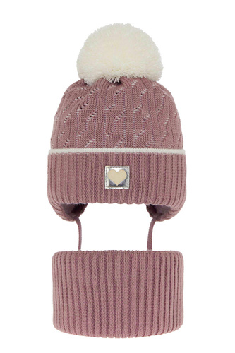 Ensemble d'hiver fille: bonnet et snood, avec pompon, Natka