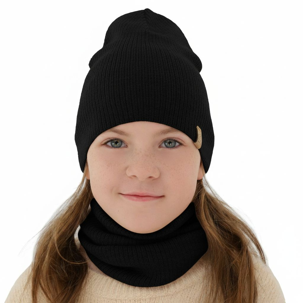 Ensemble automne/printemps fille: bonnet et snood, blanc, 100% Laine Mérinos Extrafine, Ricona