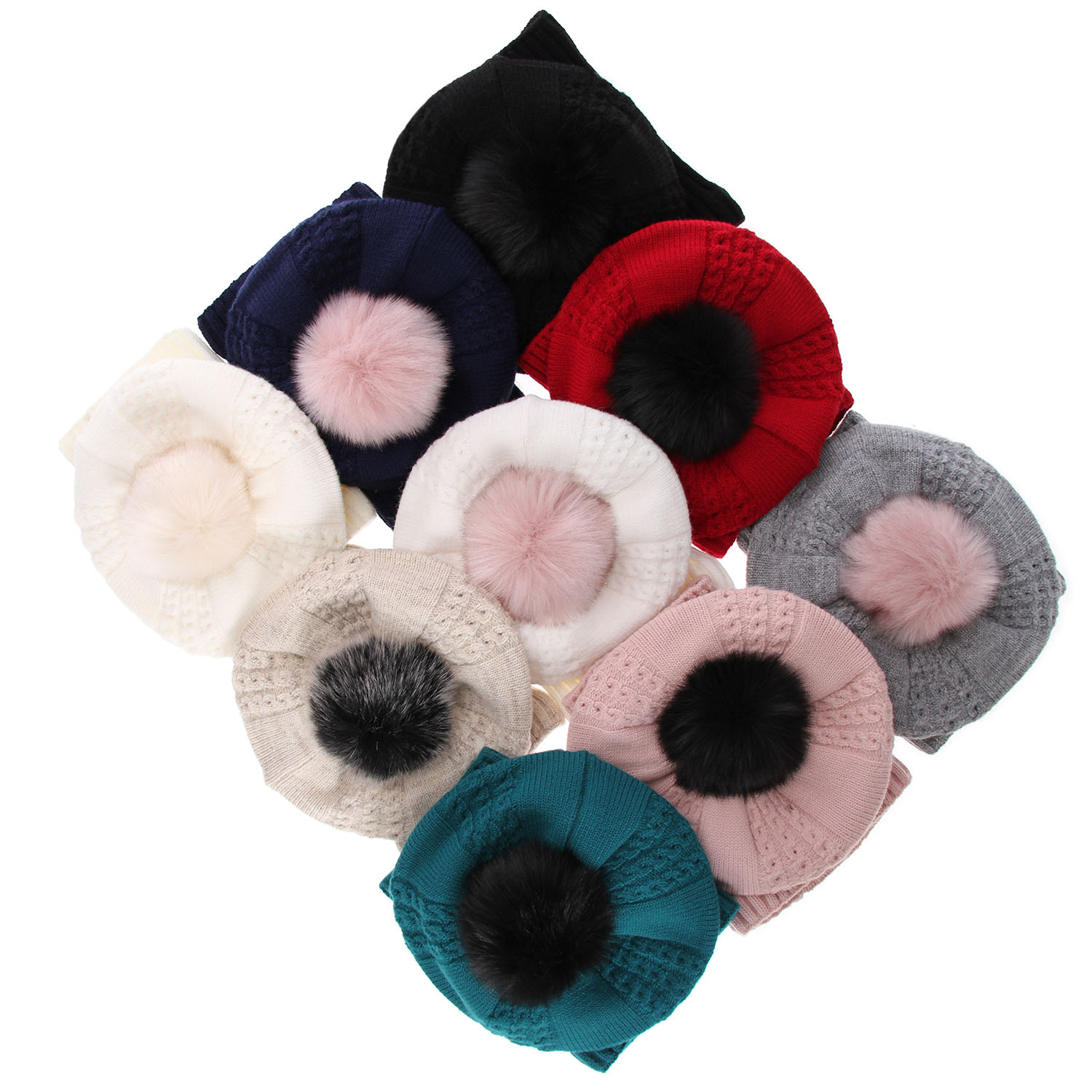 Meisjes winter set muts en buissjaal, grijs, met garen pompon, Amora