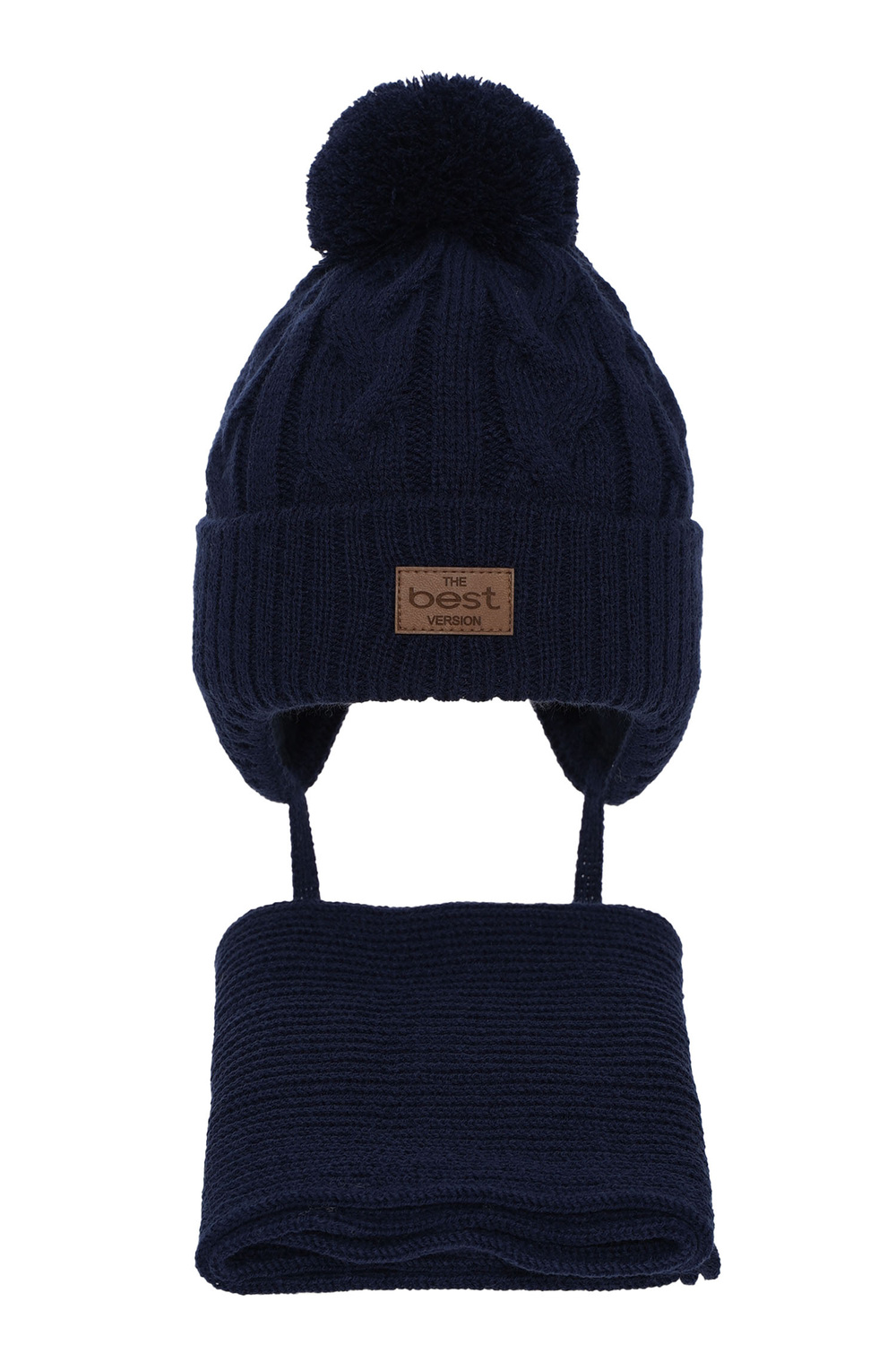 Jongens winter set muts en sjaal, blauw, met garen pompon, Remix