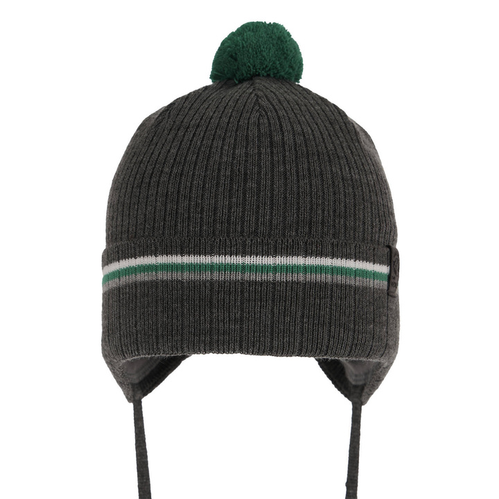 Bonnet automne/printemps garçon, gris, avec liens, avec pompon, Vesper