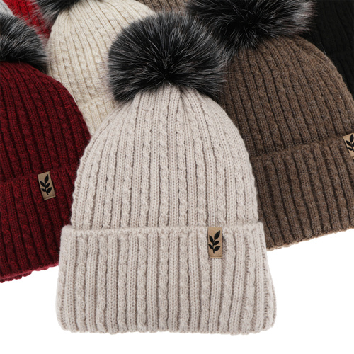 Dames wintermuts, grijs, met pompon, Calista