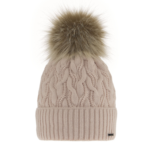 Bonnet d'hiver femme, beige, avec pompon, Deva