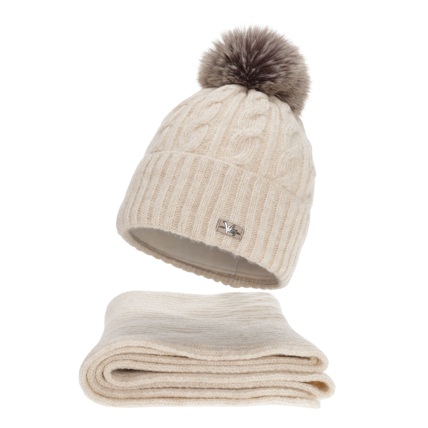 Dames winter set (muts en sjaal), lichtbeige, Lunetta