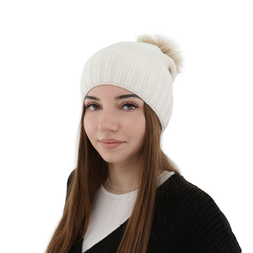 Bonnet d'hiver femme, crème, avec laine mérinos, Malga