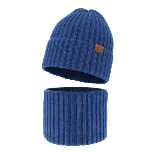 Ensemble d'hiver garçon: bonnet et snood, bleu, avec laine mérinos, Karmin