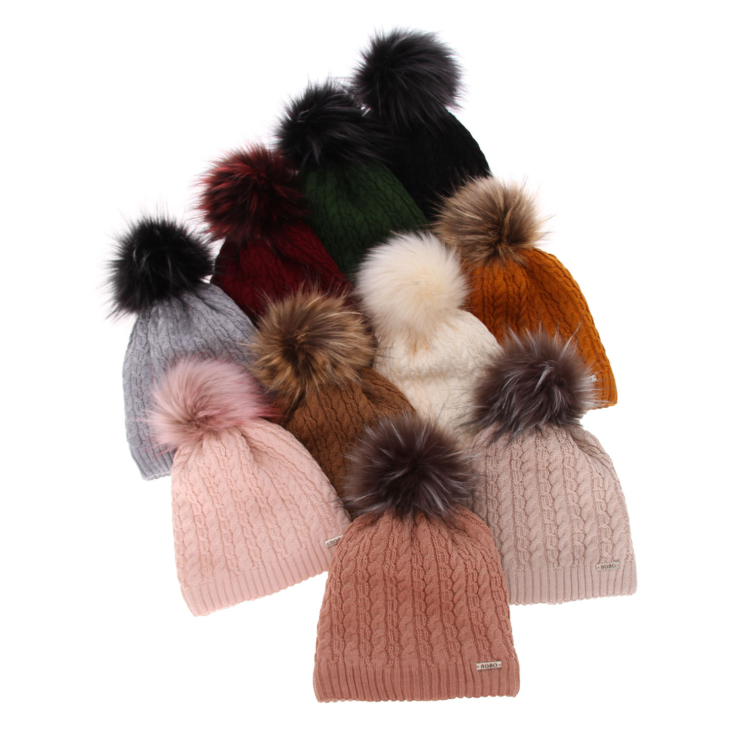 Dames wintermuts, grijs, met garen pompon, 100% Merino Wol, Satina