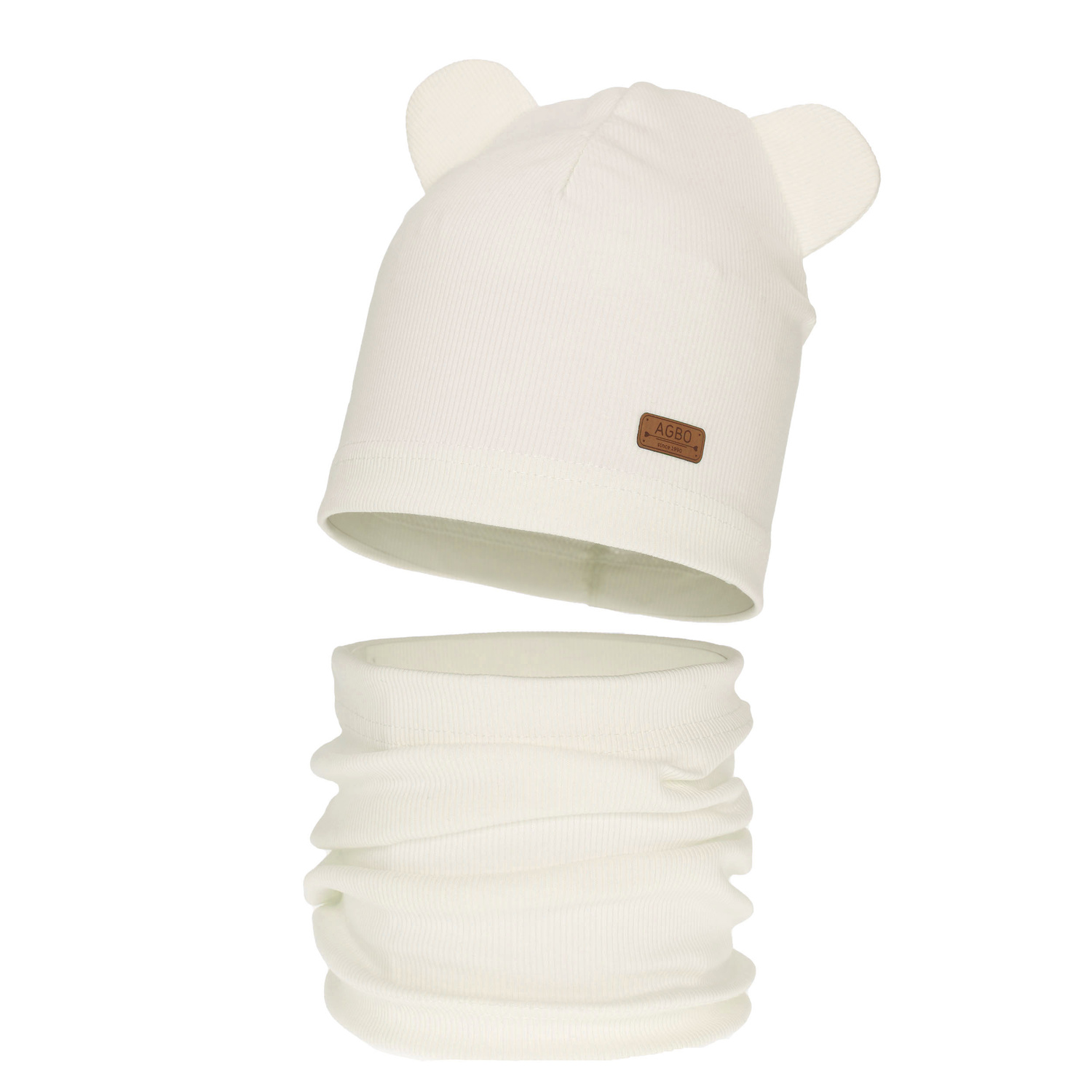 Meisjes herfst/lente set: muts en buissjaal, katoen, crèmekleurig Georgea