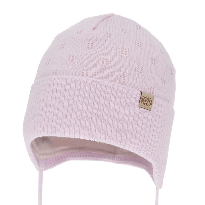 Meisjes herfst/lente muts, lila, met bindkoorden, Froya