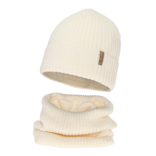 Meisjes winter set (muts en buissjaal), crème, met merinowol, Odette