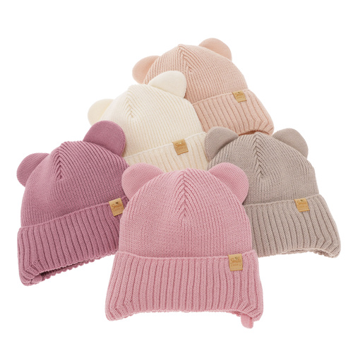 Bonnet d'hiver fille, rose, avec liens, avec laine mérinos, Shira