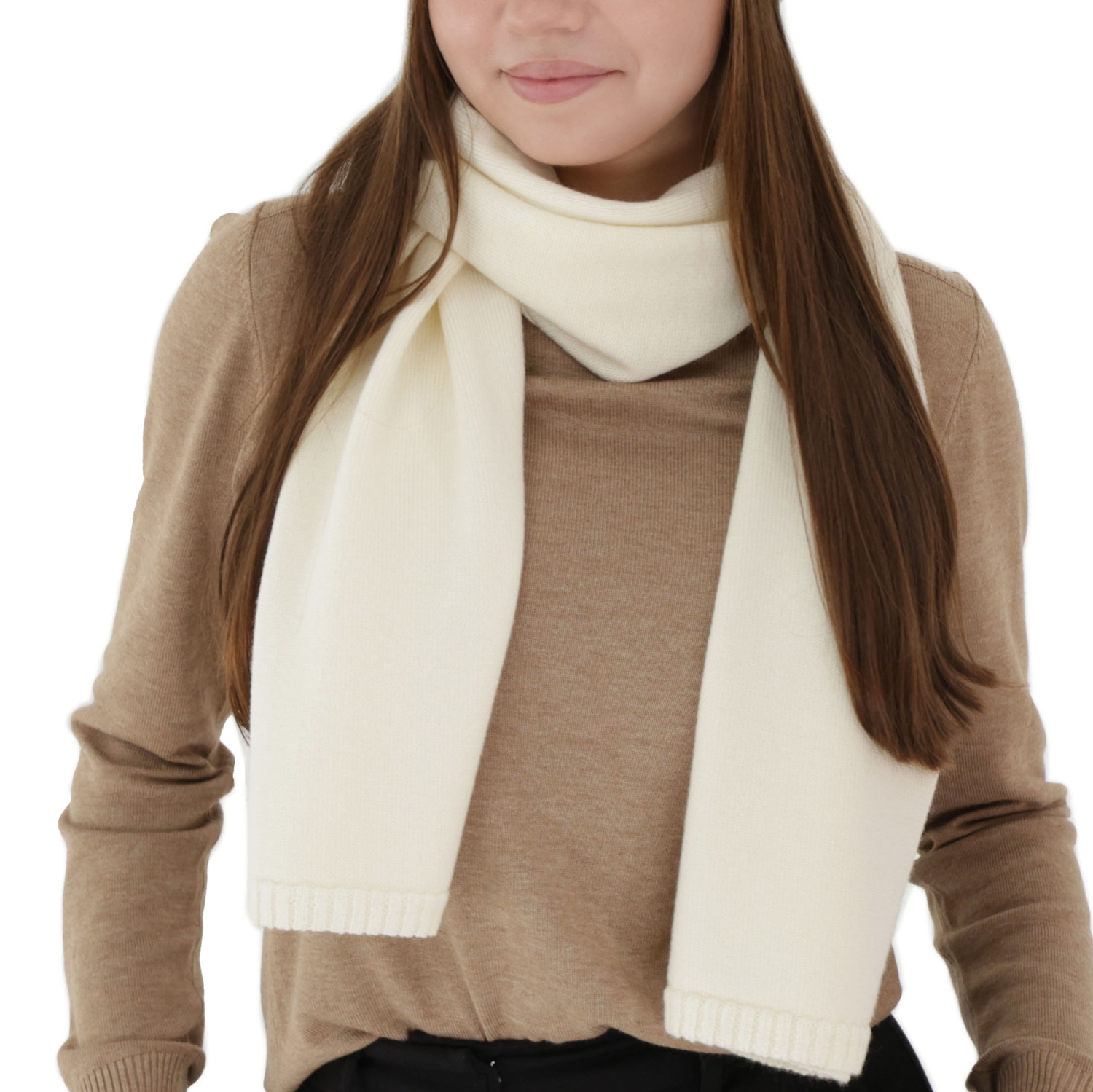 Dames wintersjaal, cremekleurig, 100% Merino Wol, Elonia