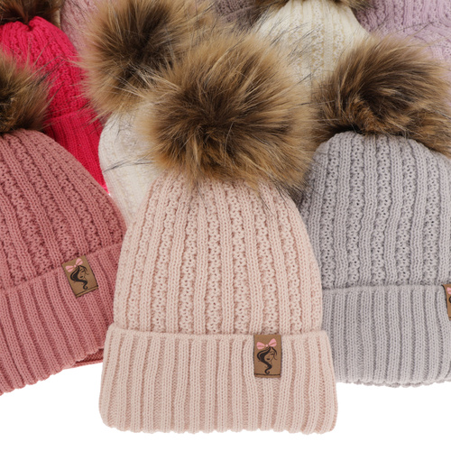 Ensemble d'hiver fille: bonnet et snood, noir, avec pompon, Larina