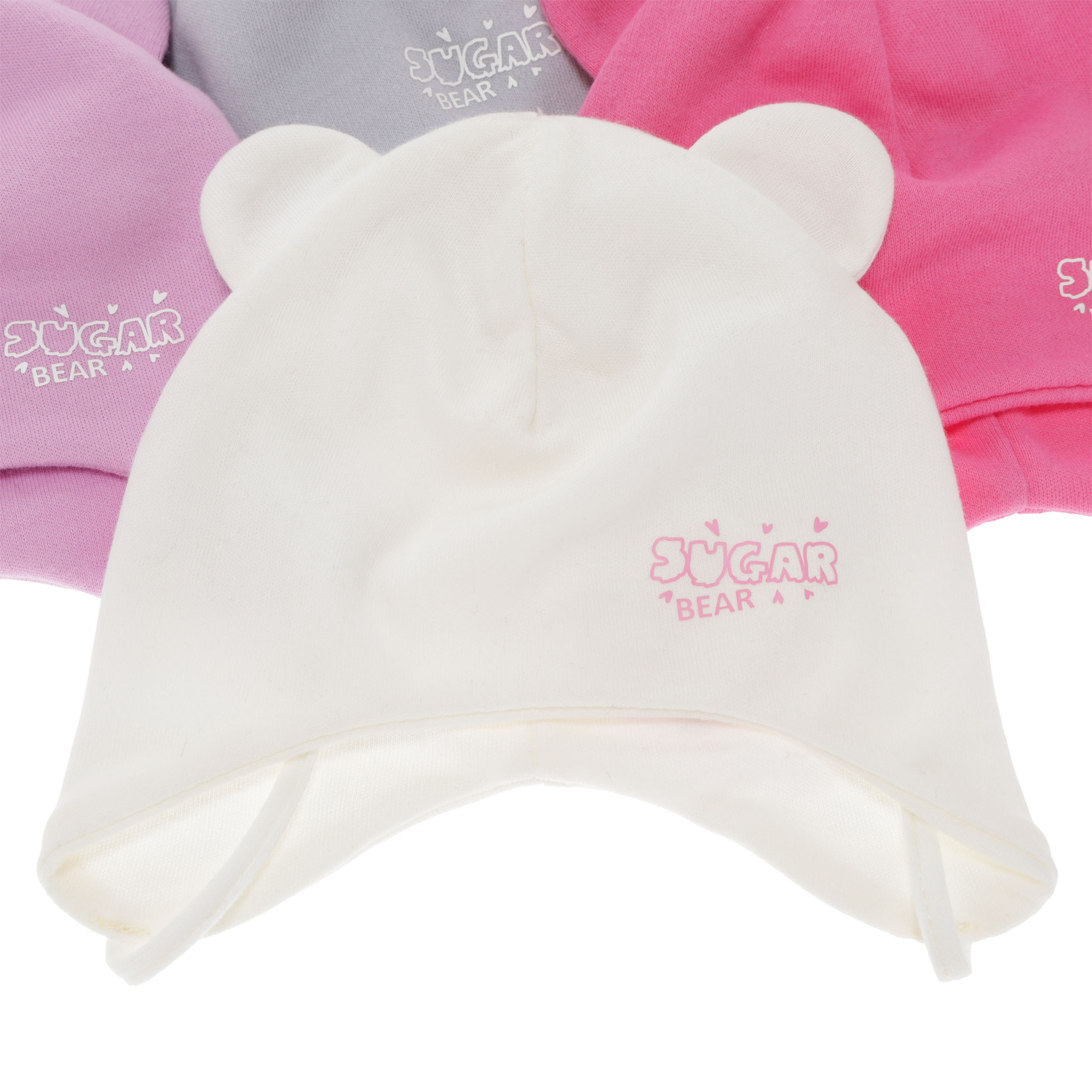 Meisjes herfst/lente muts, roze, katoenen, met bindkoorden, Kelda