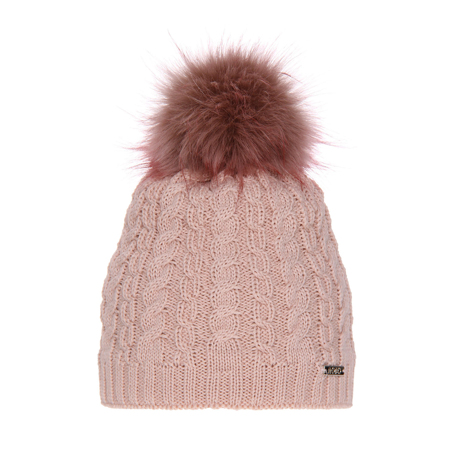 Dames wintermuts, roze, met merinowol, met garen pompon, Satina