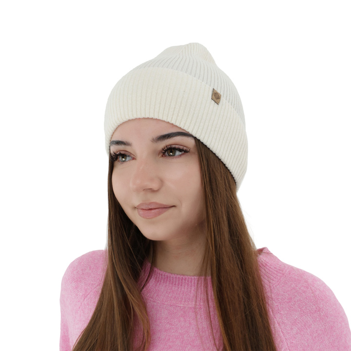 Dames herfst/lente muts, crème, met merinowol en kasjmier, Alineta