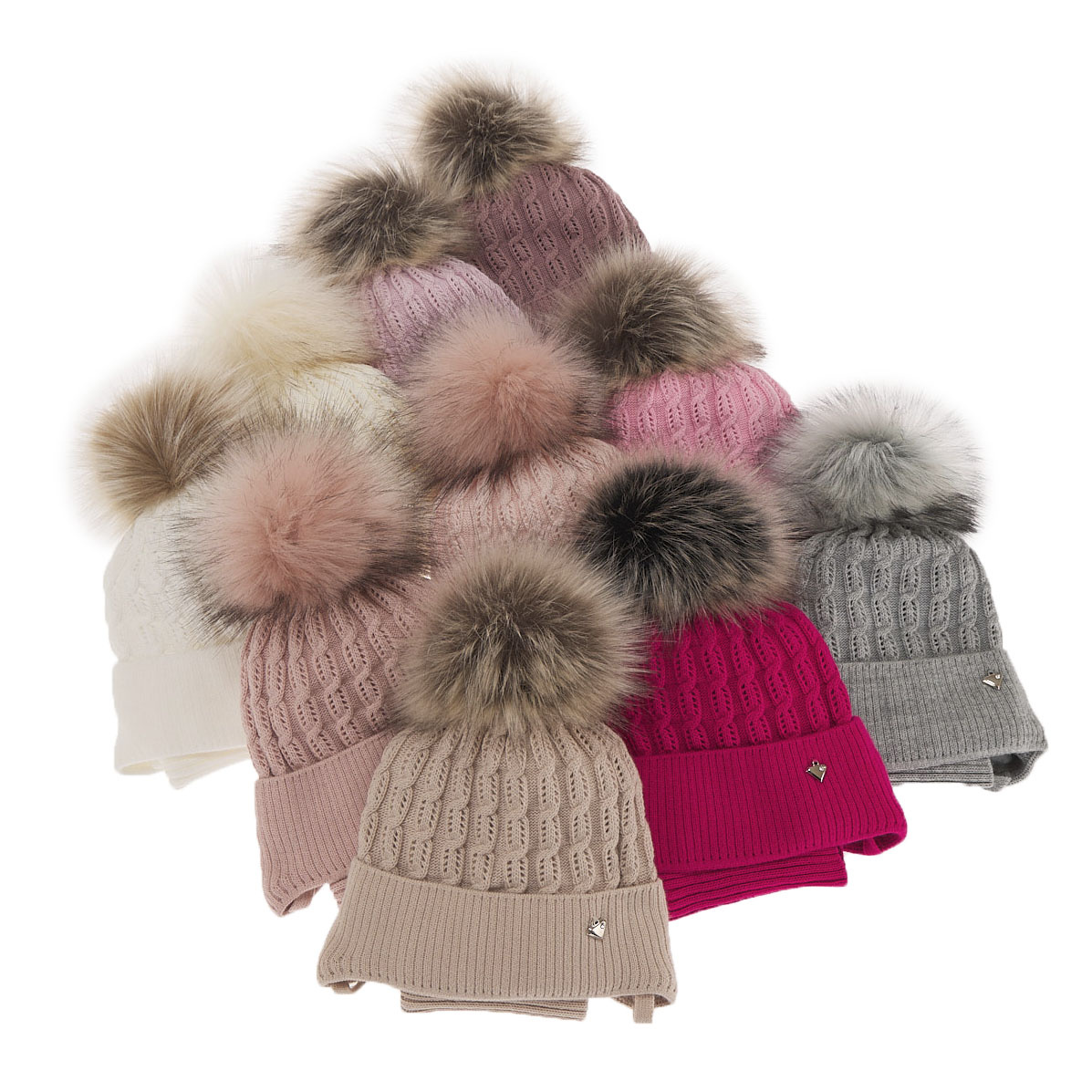 Ensemble d'hiver fille: bonnet et snood, rose, avec pompon, avec liens, Tukana