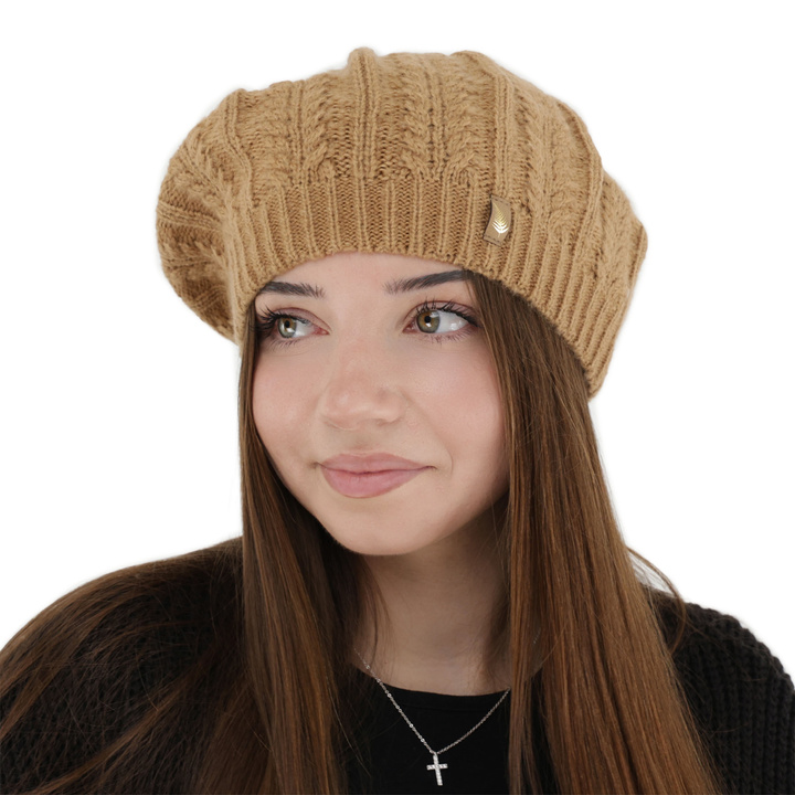 Dames winterberet, camel, met merinowol, Senja