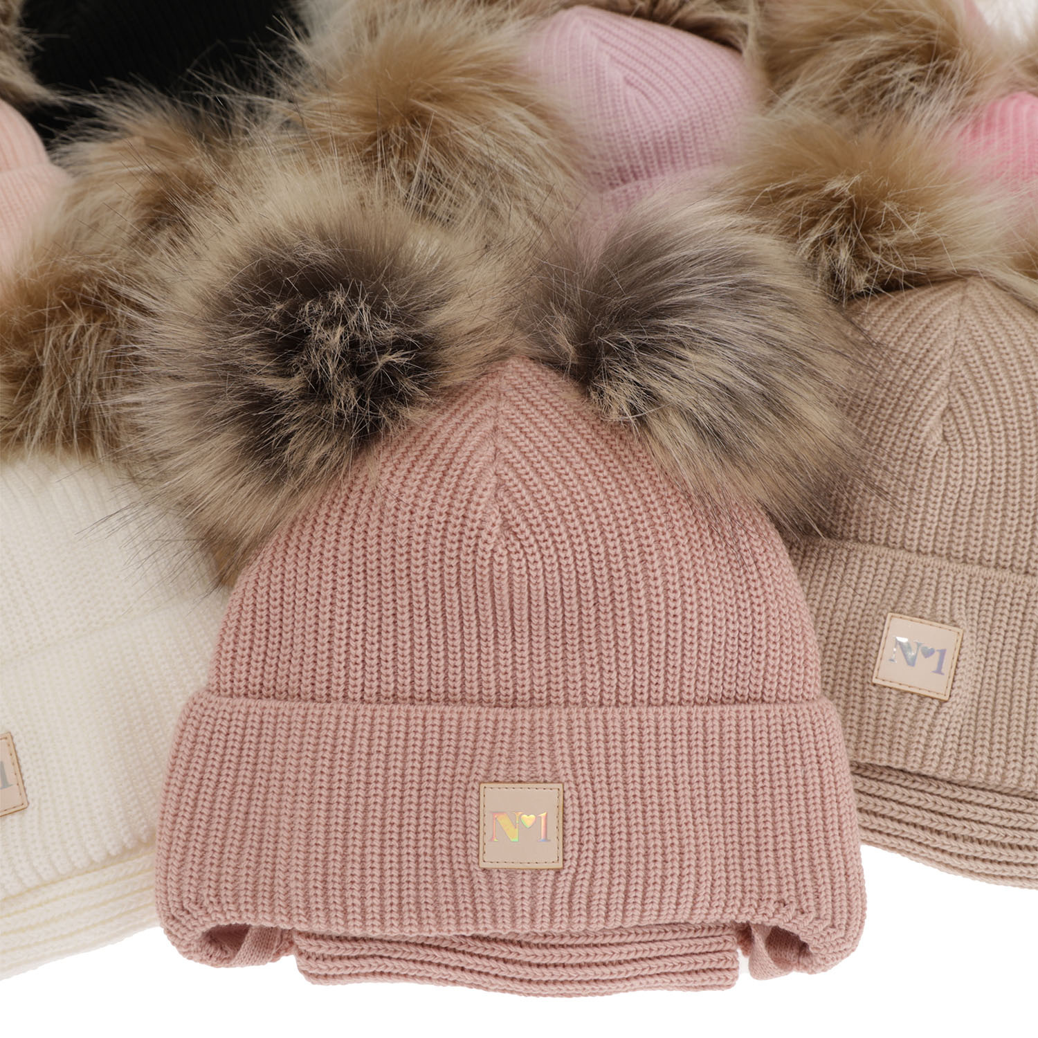 Ensemble d'hiver fille: bonnet et snood, lilas, avec deux pompons, avec liens, Kiara