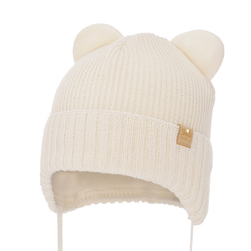 Bonnet d'hiver fille, crème, avec liens, avec laine mérinos, Shira
