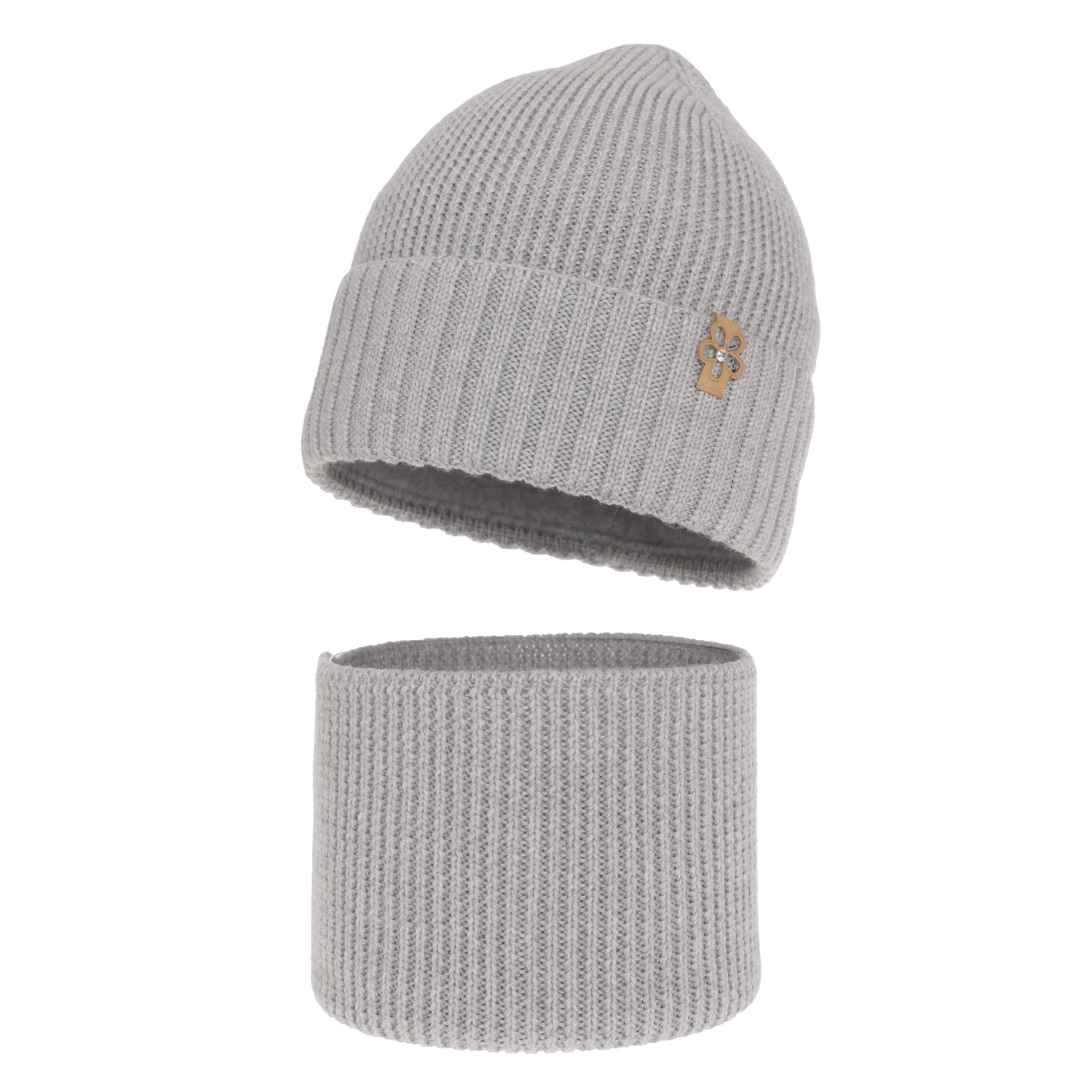 Ensemble d'hiver fille: bonnet et snood, gris, avec laine mérinos, Nelita