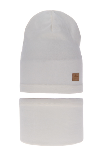 Meisjes herfst/lente set muts en buissjaal, creme, katoen, Selfie