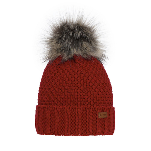 Meisjes wintermuts, rood, met garen pompon, Pola