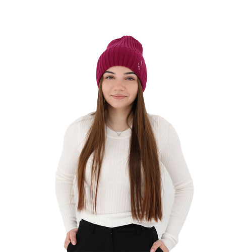 Bonnet d'hiver femme, rose, avec laine mérinos, Ariga