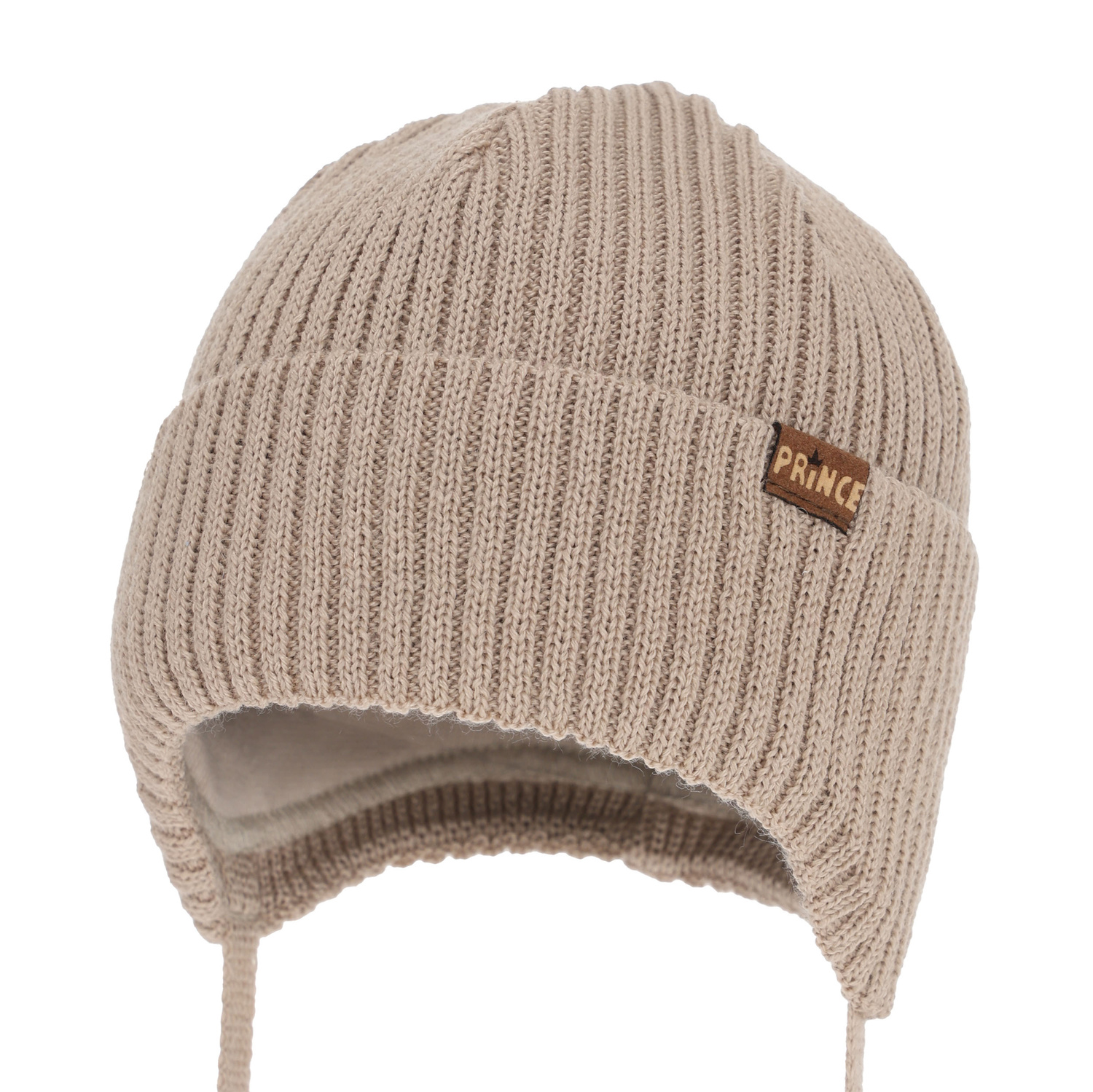 Jongens wintermuts, met bindkoorden, met merinowol, beige, Puser