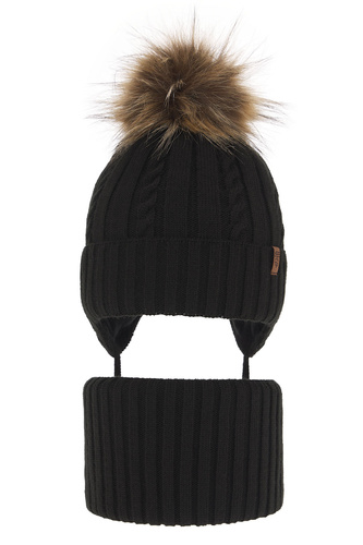Ensemble d'hiver garçon: bonnet et snood, noir, avec pompon, Peter