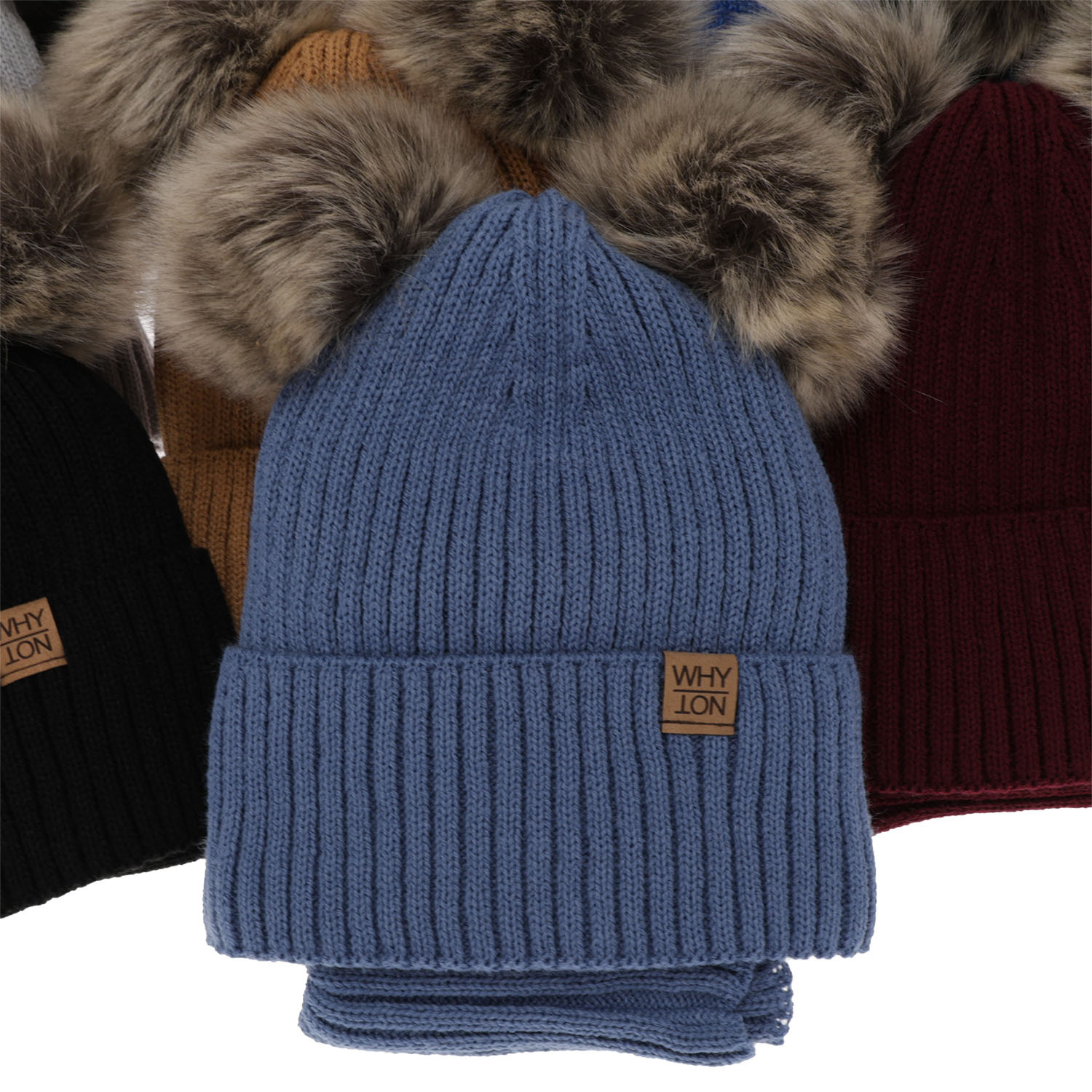 Ensemble d'hiver garçon: bonnet et snood, bleu, avec deux pompons, Oxford