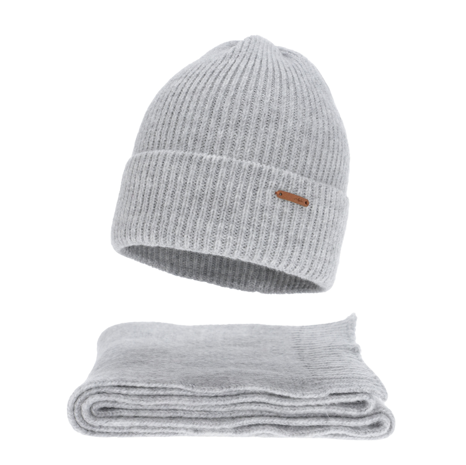 Dames winter set (muts en sjaal), grijs, met merinowol, Seala