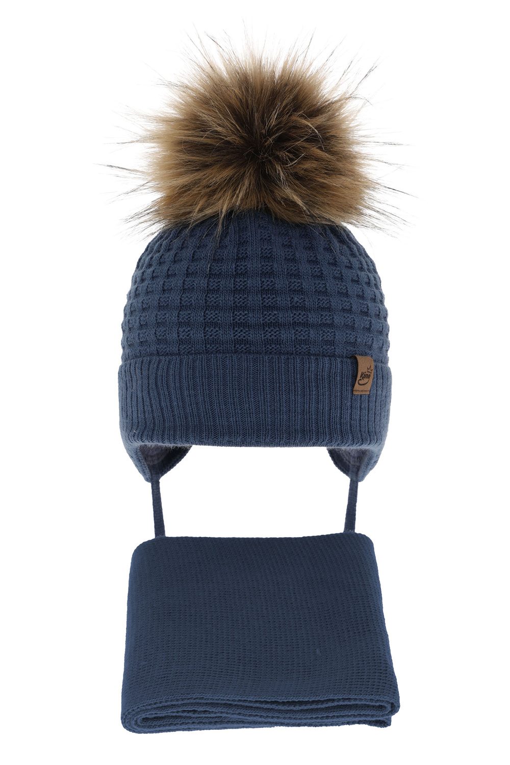 Ensemble d'hiver garçon: bonnet et écharpe, bleu foncé, avec liens, Salem