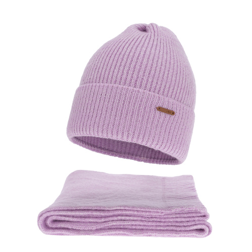 Dames winter set (muts en sjaal), paars, met merinowol, Seala